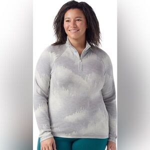Smartwool Merino Wool Quarter Zip Base Layer Light Gray Foggy Pines, Size 1X
